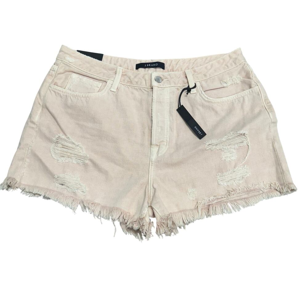 J Brand Women's High Rise Button Fly Shorts Soft Pink Distressed Denim NWT